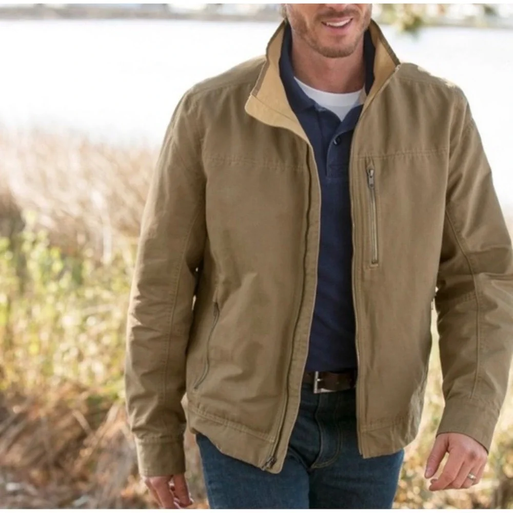 LL Bean Mens Pine Ridge Insulated Field Barn Jacket Chore Fleece Lined Tan Large